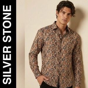 Silver Stone Men’s Paisley Shirt 3XL (Fits like XL) Brown Orange Modern NWOT
